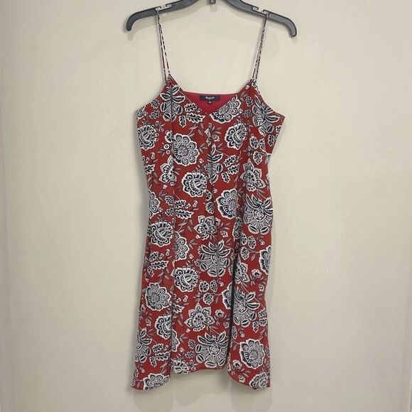Madewell Silk Slip Dress Sleeveless Burgundy & Navy Blue Floral Sz Lg Sundress - Picture 2 of 7